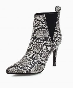 Trendy & Unique Wild Style Snake Effect Pointed Toe High Heeled Ankle Boots - Black What's New
