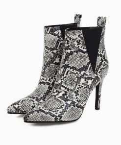 Trendy & Unique Wild Style Snake Effect Pointed Toe High Heeled Ankle Boots - Black What's New