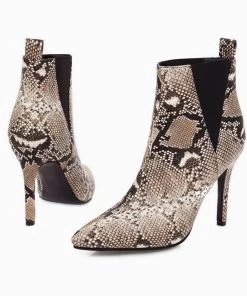 Trendy & Unique Shoes Wild Style Snake Effect Pointed Toe High Heeled Ankle Boots - Coffee