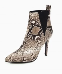 Trendy & Unique Shoes Wild Style Snake Effect Pointed Toe High Heeled Ankle Boots - Coffee