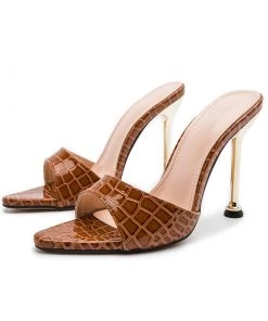 Trendy & Unique What's New Snake Embossed Pointed Toe Unique High Heel Mules - Coffee 7 Trendy & Unique What's New Snake Embossed Pointed Toe Unique High Heel Mules - Coffee