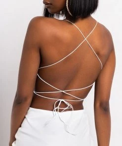 Trendy & Unique What's New Sparkly Butterfly Lace Up Backless Crop Sequin Top - Rose