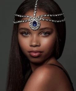 Trendy & Unique Sparkly Gem Teardrop Embellished Layered Head Chain - Silver