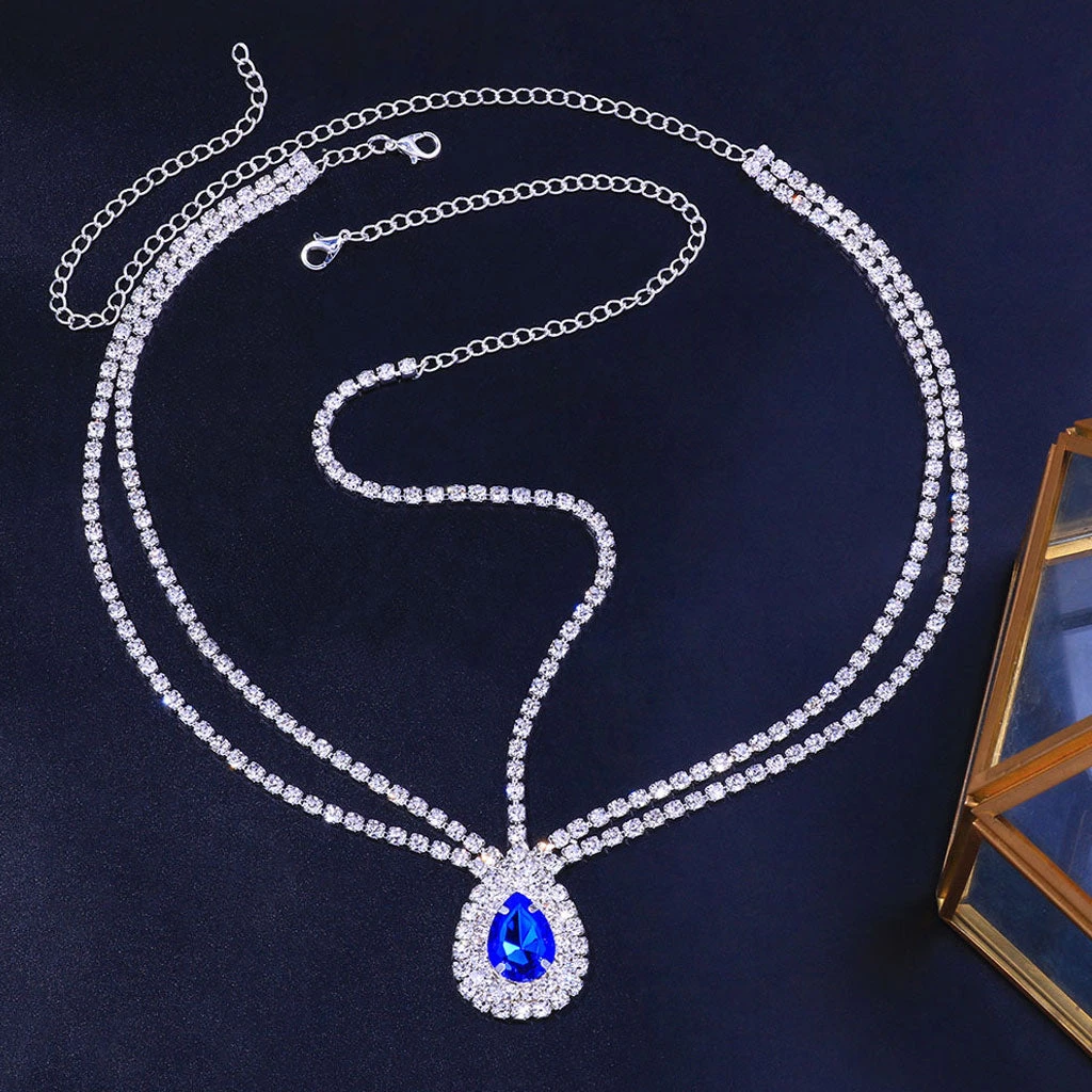 Trendy & Unique Sparkly Gem Teardrop Embellished Layered Head Chain - Silver 4 Trendy & Unique Sparkly Gem Teardrop Embellished Layered Head Chain - Silver