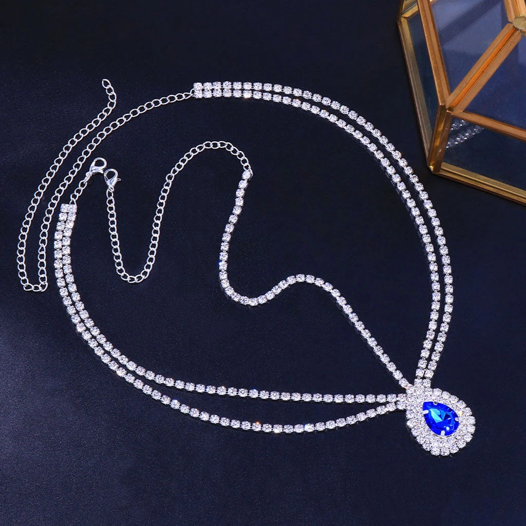 Trendy & Unique Sparkly Gem Teardrop Embellished Layered Head Chain - Silver 5 Trendy & Unique Sparkly Gem Teardrop Embellished Layered Head Chain - Silver