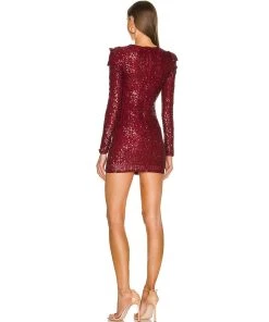 Trendy & Unique Sparkly Mesh Panel Long Sleeve Sequin Mini Dress - Burgundy What's New