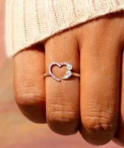 Trendy & Unique Sparkly Multi Rhinestone Studded Heart Eternity Ring - Silver Jewelry