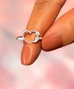 Trendy & Unique Sparkly Multi Rhinestone Studded Heart Eternity Ring - Silver Jewelry