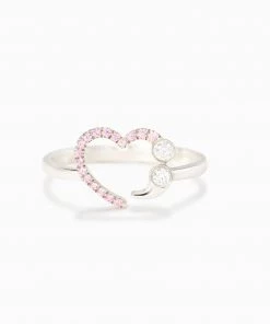 Trendy & Unique Sparkly Multi Rhinestone Studded Heart Eternity Ring - Silver Jewelry