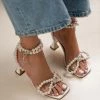 Trendy & Unique What's New Sparkly Pearl Strap Unique High Heels Butterfly Sandals - White