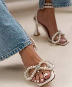 Trendy & Unique What's New Sparkly Pearl Strap Unique High Heels Butterfly Sandals - White