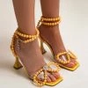 Trendy & Unique Sparkly Pearl Strap Unique High Heels Butterfly Sandals - Yellow 2 Trendy & Unique Sparkly Pearl Strap Unique High Heels Butterfly Sandals - Yellow