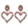 Trendy & Unique Jewelry Sparkly Rainbow Rhinestone Heart Statement Drop Earrings - Multicolor