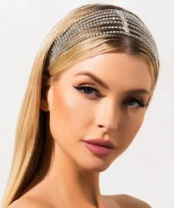 Trendy & Unique What's New Sparkly Rhinestone Embellished Layered Tassel Headband - Silver
