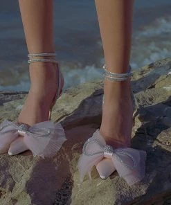 Trendy & Unique What's New Sparkly Rhinestone Pointed Toe Satin Stiletto Butterfly Heels - Pink