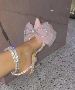Trendy & Unique What's New Sparkly Rhinestone Pointed Toe Satin Stiletto Butterfly Heels - Pink