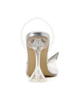Trendy & Unique Sparkly Rhinestone Pointed Toe Slingback PVC Butterfly Heels - Silver 13 Trendy & Unique Sparkly Rhinestone Pointed Toe Slingback PVC Butterfly Heels - Silver