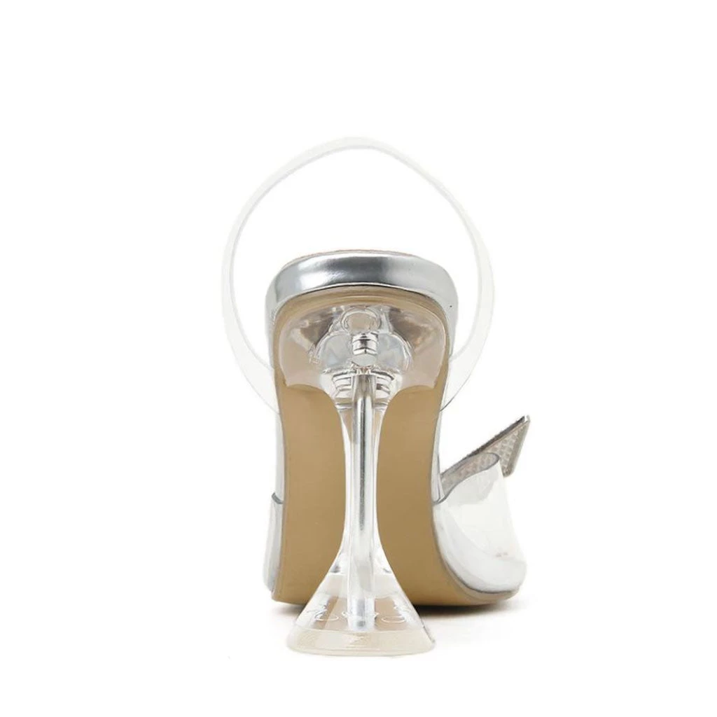 Trendy & Unique Sparkly Rhinestone Pointed Toe Slingback PVC Butterfly Heels - Silver 8 Trendy & Unique Sparkly Rhinestone Pointed Toe Slingback PVC Butterfly Heels - Silver