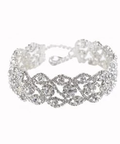 Trendy & Unique Sparkly Rhinestone Scalloped Chain Statement Choker Necklace - Silver