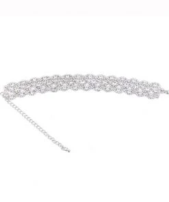Trendy & Unique Sparkly Rhinestone Scalloped Chain Statement Choker Necklace - Silver