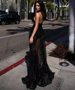 Trendy & Unique Sparkly Sequin Deep V Neck High Slit Cocktail Maxi Dress - Black What's New
