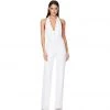 Trendy & Unique What's New Sparkly Sequin Halter Cowl Neck Wide Leg Backless Jumpsuit - White