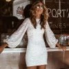 Trendy & Unique Sparkly Sequin Lacy Long Sleeve Party Mini Dress - White What's New 1 Trendy & Unique Sparkly Sequin Lacy Long Sleeve Party Mini Dress - White What's New