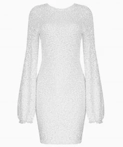 Trendy & Unique Sparkly Sequin Lacy Long Sleeve Party Mini Dress - White What's New 9 Trendy & Unique Sparkly Sequin Lacy Long Sleeve Party Mini Dress - White What's New