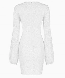Trendy & Unique Sparkly Sequin Lacy Long Sleeve Party Mini Dress - White What's New 10 Trendy & Unique Sparkly Sequin Lacy Long Sleeve Party Mini Dress - White What's New