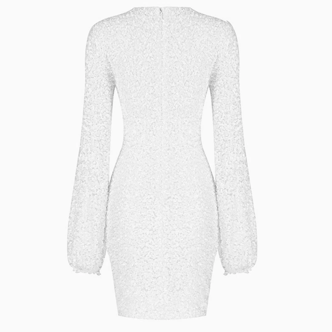Trendy & Unique Sparkly Sequin Lacy Long Sleeve Party Mini Dress - White What's New 6 Trendy & Unique Sparkly Sequin Lacy Long Sleeve Party Mini Dress - White What's New