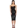 Trendy & Unique Sparkly Sequin Scoop Neck Bodycon Cocktail Midi Dress - Black