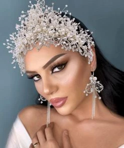 Trendy & Unique Starry Sky Rhinestone Faux Pearl Embellished Headband - Beige