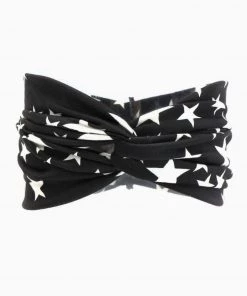 Trendy & Unique Vacation Ready Stars Print Knot Front Turban Headband - Black What's New