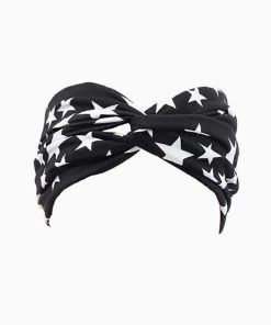 Trendy & Unique Vacation Ready Stars Print Knot Front Turban Headband - Black What's New
