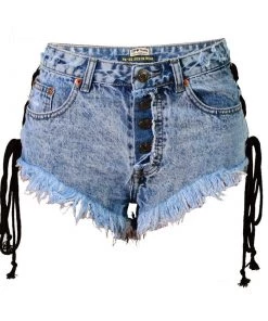 Trendy & Unique What's New Street High Waist Lace Up Button Down Frayed Denim Shorts - Blue