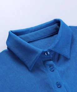 Trendy & Unique Street Point Collar Button Down Ruched Sweater Mini Dress - Blue 11 Trendy & Unique Street Point Collar Button Down Ruched Sweater Mini Dress - Blue