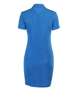 Trendy & Unique Street Point Collar Button Down Ruched Sweater Mini Dress - Blue 10 Trendy & Unique Street Point Collar Button Down Ruched Sweater Mini Dress - Blue