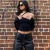 Trendy & Unique Street Style Asymmetric Strap Long Sleeve Crop T-Shirt - Black What's New