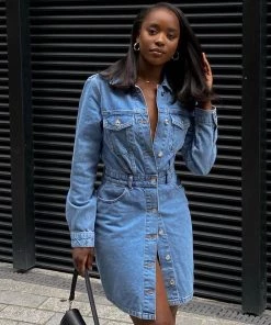 Trendy & Unique What's New Street Style Button Down Long Sleeve Denim Midi Dress - Blue 8 Trendy & Unique What's New Street Style Button Down Long Sleeve Denim Midi Dress - Blue