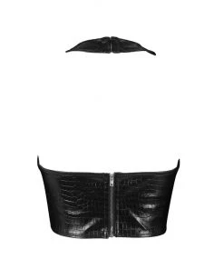 Trendy & Unique Street Style Croco Embossed Halter Neck Crop Leather Top - Black 9 Trendy & Unique Street Style Croco Embossed Halter Neck Crop Leather Top - Black