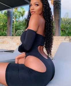 Trendy & Unique Street Style Cutout Side One Shoulder Long Sleeve Romper - Black What's New 6 Trendy & Unique Street Style Cutout Side One Shoulder Long Sleeve Romper - Black What's New