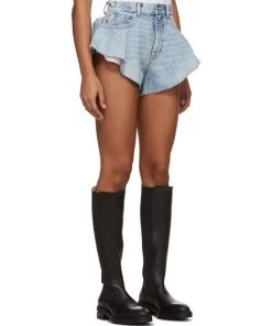 Trendy & Unique What's New Street Style Flare Hem High Waist Wide-Leg Mini Denim Shorts - Light Blue