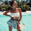 Trendy & Unique What's New Street Style Flare Hem High Waist Wide-Leg Mini Denim Shorts - Light Blue