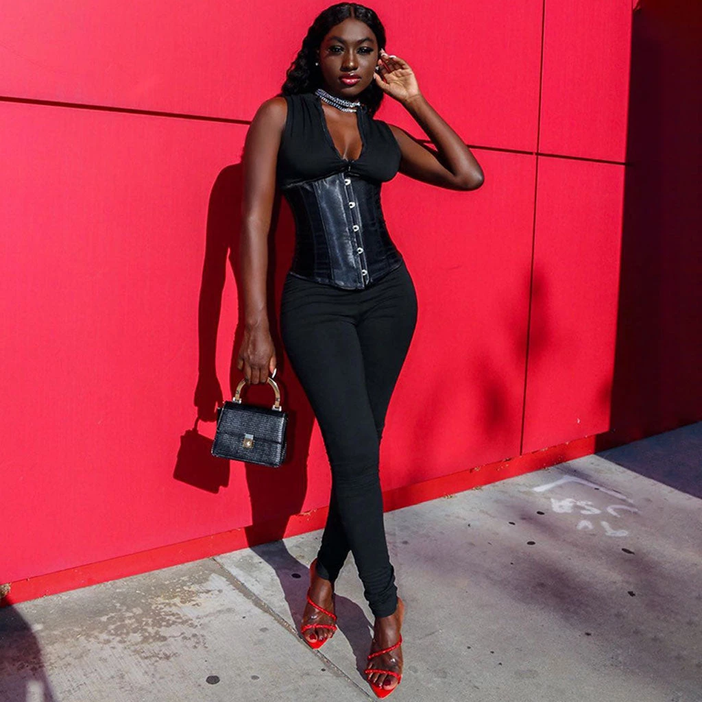 Trendy & Unique Street Style High Neck Zip Front Long Sleeve Corset Jumpsuit - Black What's New 3 Trendy & Unique Street Style High Neck Zip Front Long Sleeve Corset Jumpsuit - Black What's New