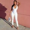 Trendy & Unique Street Style High Neck Zip Front Long Sleeve Corset Jumpsuit - White 1 Trendy & Unique Street Style High Neck Zip Front Long Sleeve Corset Jumpsuit - White