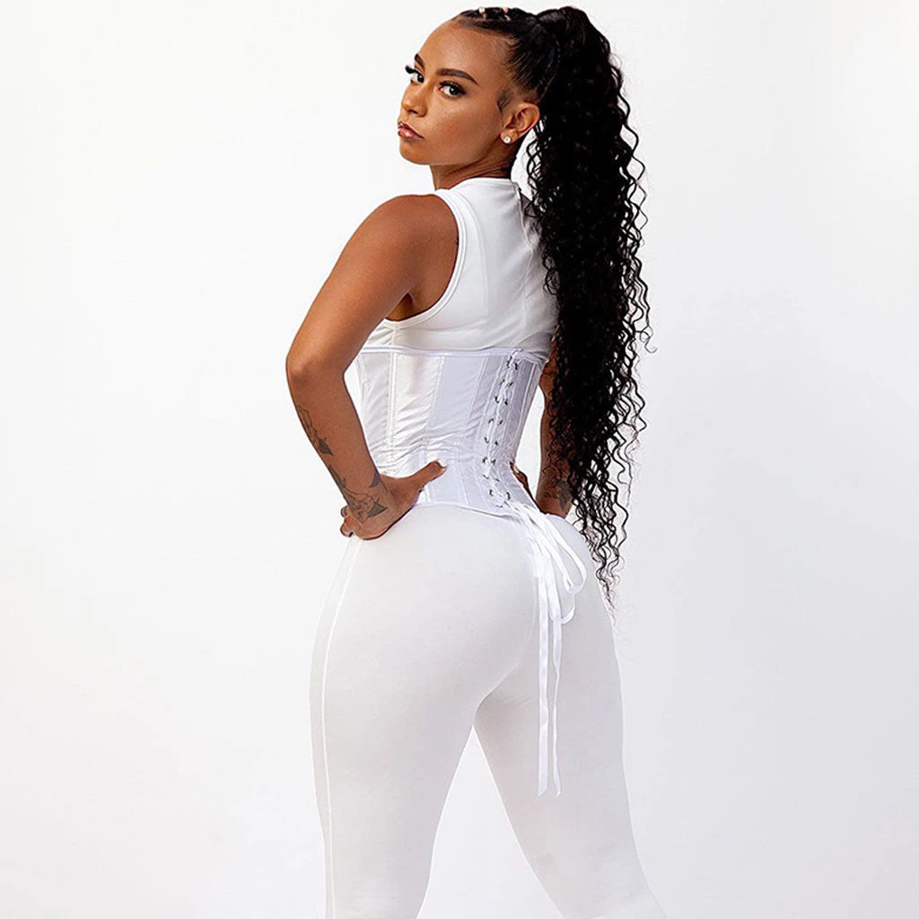 Trendy & Unique Street Style High Neck Zip Front Long Sleeve Corset Jumpsuit - White 6 Trendy & Unique Street Style High Neck Zip Front Long Sleeve Corset Jumpsuit - White