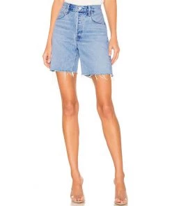 Trendy & Unique Street Style High Waist Frayed Bermuda Denim Shorts - Blue
