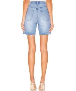 Trendy & Unique Street Style High Waist Frayed Bermuda Denim Shorts - Blue