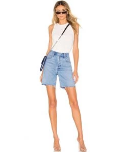 Trendy & Unique Street Style High Waist Frayed Bermuda Denim Shorts - Blue