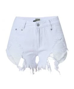 Trendy & Unique What's New Street Style High Waist Frayed Distressed Denim Shorts - White
